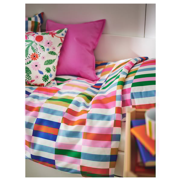 KLIBBKORSÖRT duvet cover and 2 pillowcases, multicolour, 220x240 cm