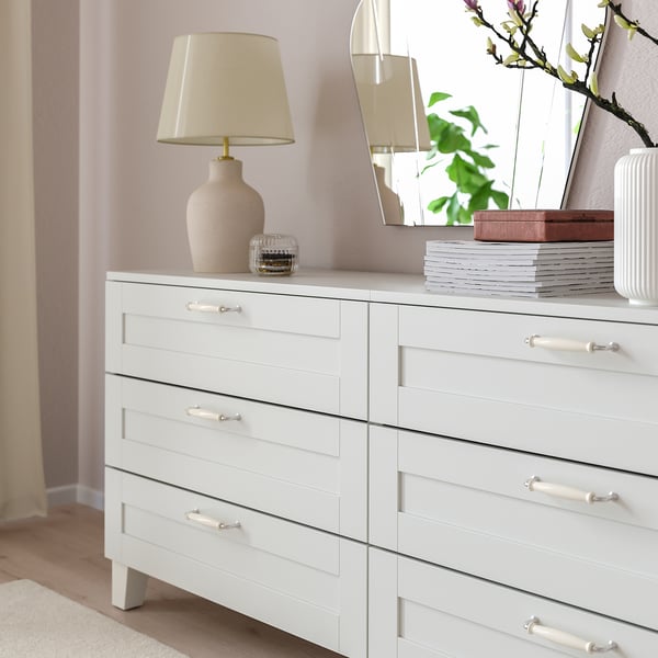 KLINGSTORP handle, off-white/chrome-plated, 5 mm, 2 pack