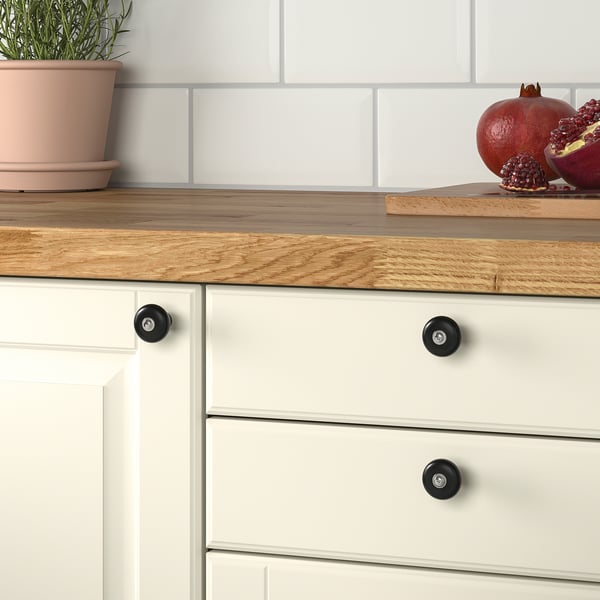 KLINGSTORP knob, black/chrome-plated, 5 mm, 2 pack