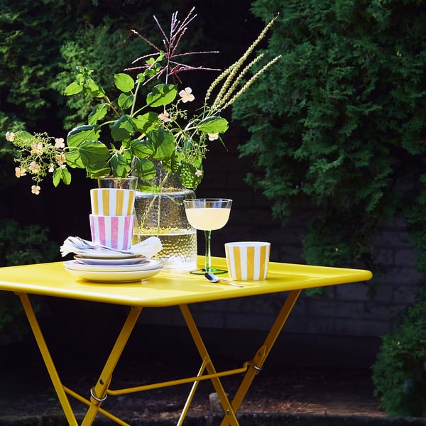 KLIPPAKLEJA side plate, patterned/yellow pink, 15 cm