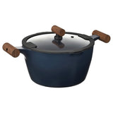 KLIPPFISK pot with lid, non-stick coating glass/wood black-blue, 5 l