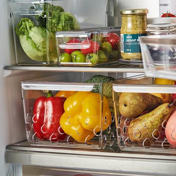 KLIPPKAKTUS storage basket for fridge, transparent, 30x19x14 cm