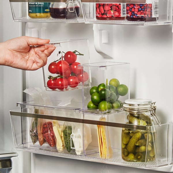 KLIPPKAKTUS storage box for fridge, set of 3, transparent