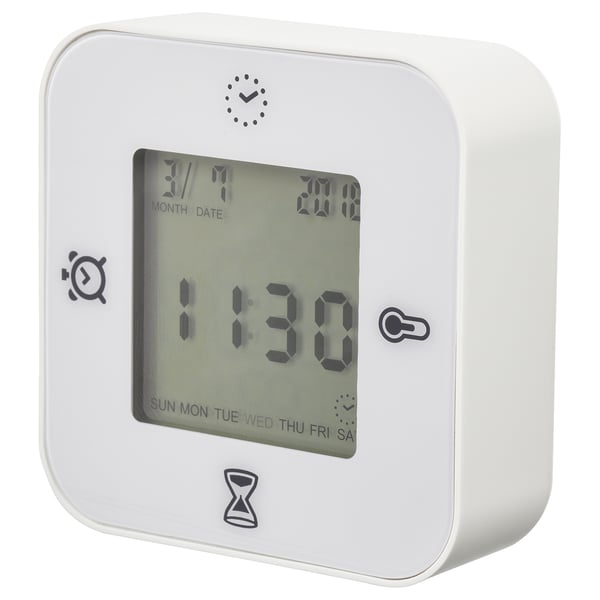 KLOCKIS clock/thermometer/alarm/timer, white, 7x7 cm