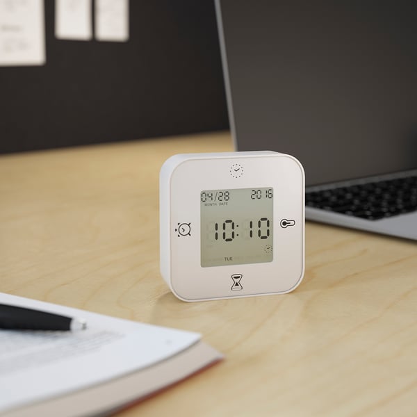 KLOCKIS clock/thermometer/alarm/timer, white, 7x7 cm