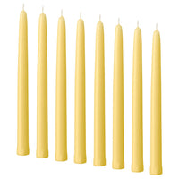 KLOKHET unscented taper candle, pale yellow, 25 cm 6 hr, 8 pack
