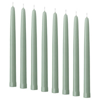 KLOKHET unscented taper candle, light grey-green, 25 cm 6 hr, 8 pack