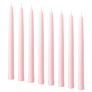 KLOKHET unscented taper candle, light pink, 25 cm 6 hr, 8 pack