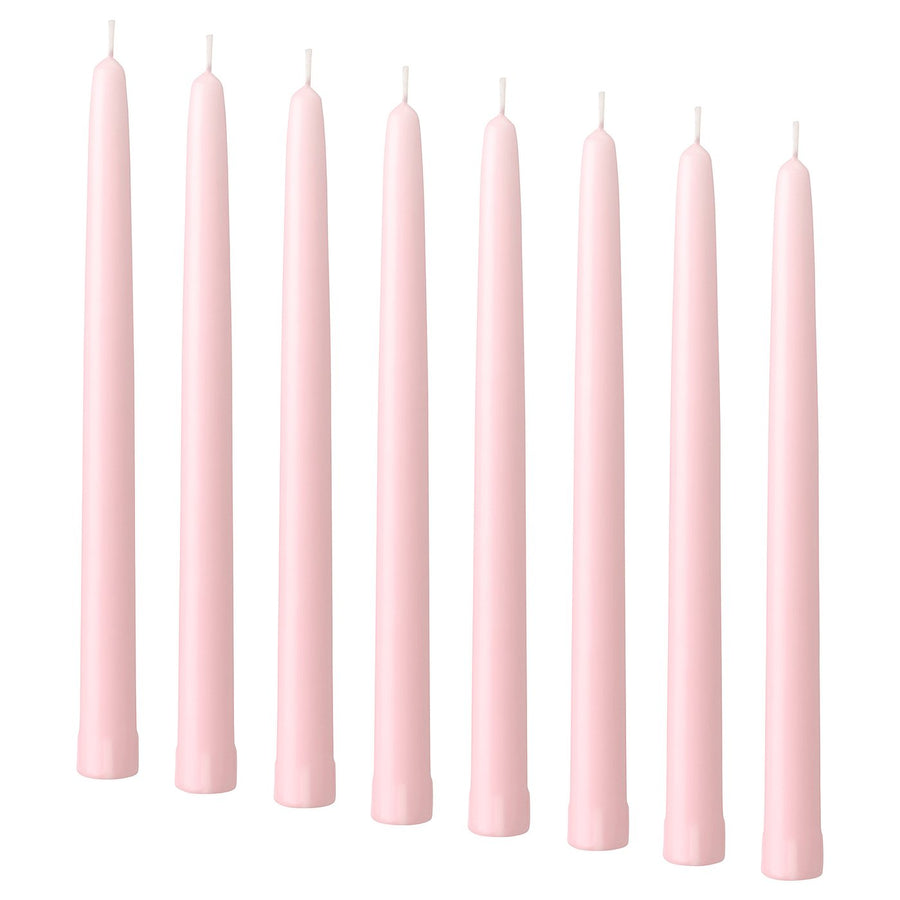 KLOKHET unscented taper candle, light pink, 25 cm 6 hr, 8 pack