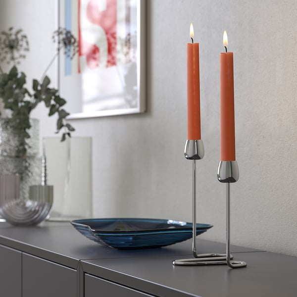 KLOKHET unscented candle, dark orange, 25 cm