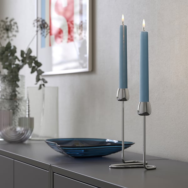 KLOKHET unscented candle, dark grey-blue, 22 mm, 8 pack