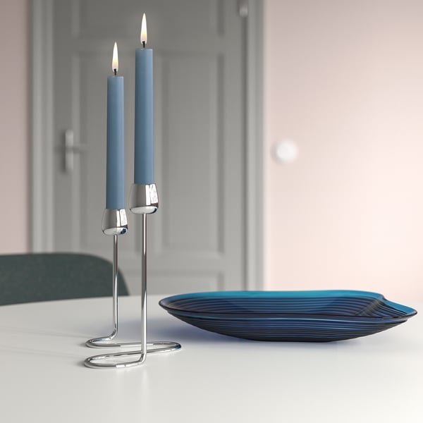 KLOKHET unscented candle, dark grey-blue, 22 mm, 8 pack