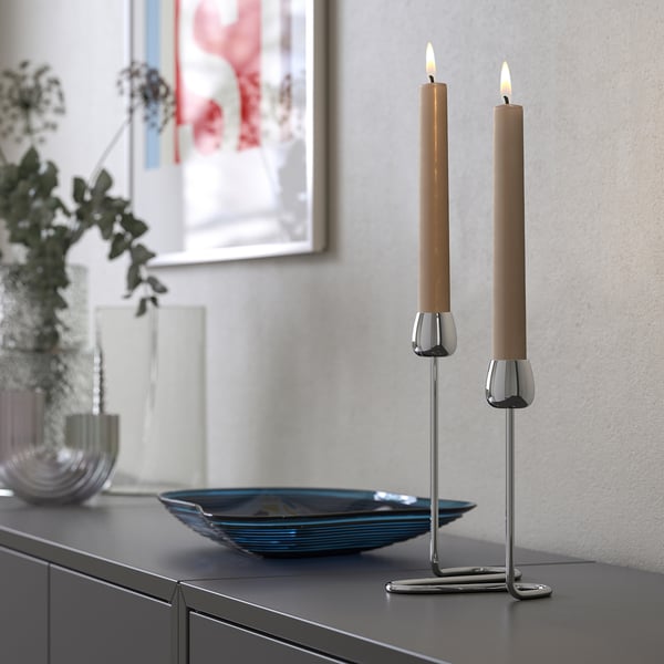 KLOKHET unscented candle, dark grey-beige, 25 cm