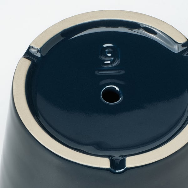 KLOTLÖNN plant pot with saucer, in/outdoor/black-blue, 9 cm