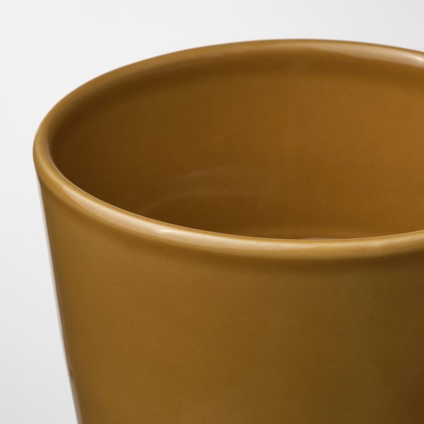 KLOTLÖNN plant pot with saucer, in/outdoor/dark yellow light beige, 9 cm