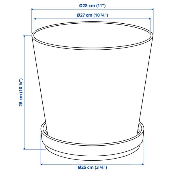 Ikea KLOTLÖNN - Plant pot with saucer, in/outdoor/grey/beige, 24 cm