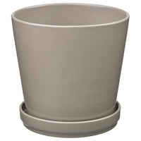 KLOTLÖNN plant pot with saucer, in/outdoor/grey/beige, 19 cm