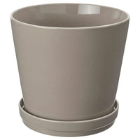 KLOTLÖNN plant pot with saucer, in/outdoor/grey/beige, 24 cm
