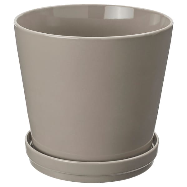Ikea KLOTLÖNN - Plant pot with saucer, in/outdoor/grey/beige, 24 cm