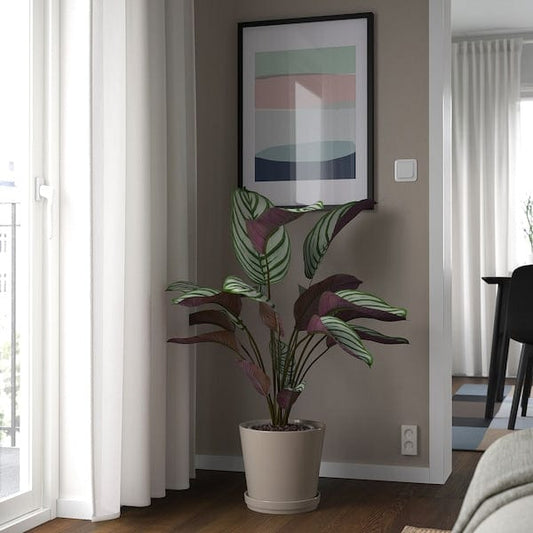 Ikea KLOTLÖNN - Plant pot with saucer, in/outdoor/grey/beige, 24 cm