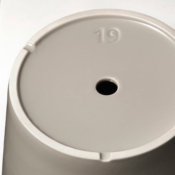 KLOTLÖNN plant pot with saucer, in/outdoor/grey/beige, 19 cm
