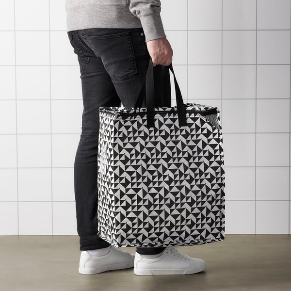 KNALLA bag, black/white, 40x25x47 cm/47 l