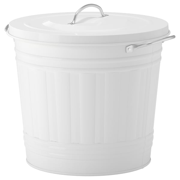 KNODD bin with lid, white, 16 l