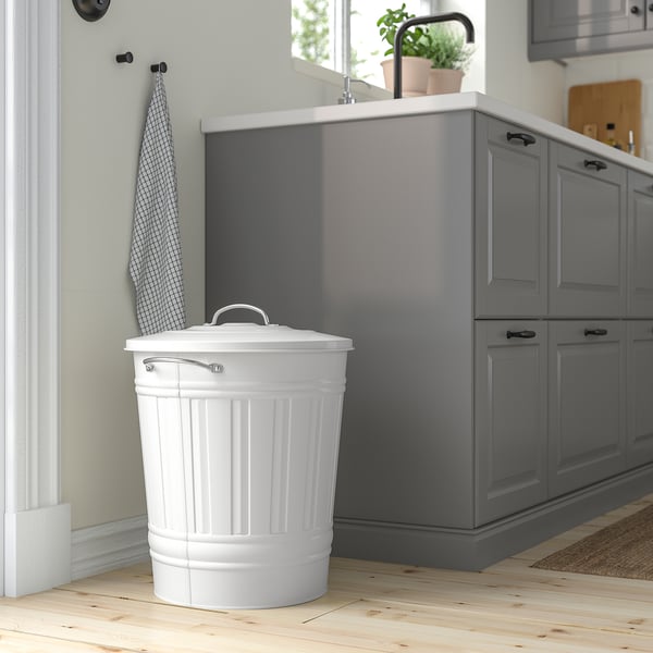 KNODD bin with lid, white, 40 l
