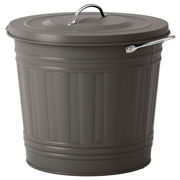 KNODD bin with lid, grey, 16 l
