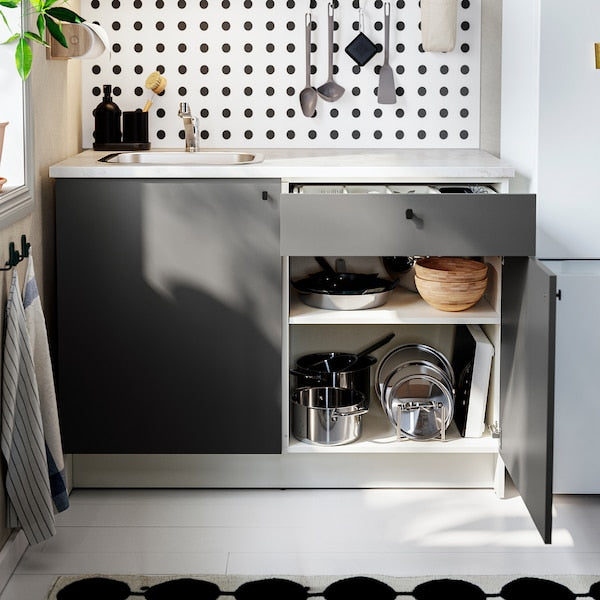 KNOXHULT base cabinet with doors and drawer, dark grey, 120 cm