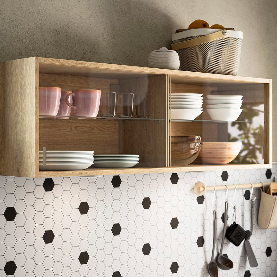 KNOXHULT wall cabinet with sliding doors, oak effect, 120x37.5x29 cm