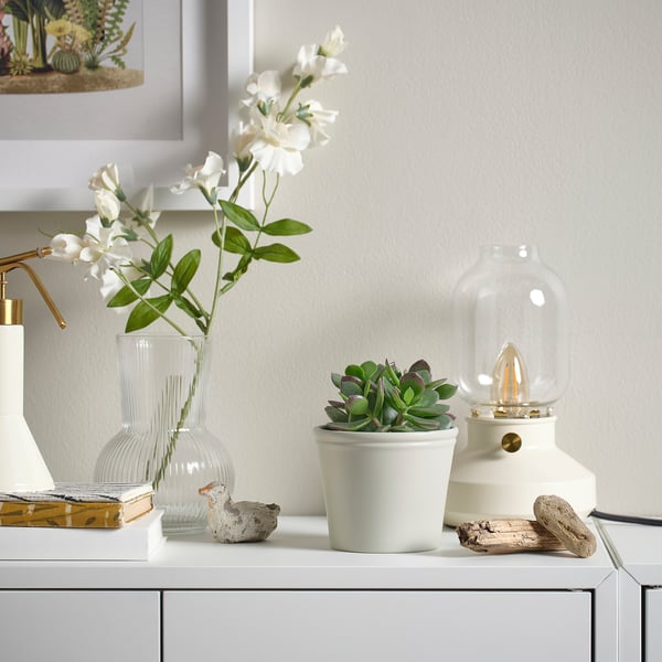 KÖRSBÄRSBJÖRK plant pot, light grey-beige, 9 cm