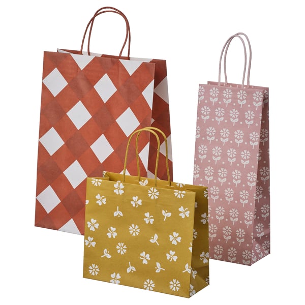 KÖSSEBÄR gift bag, set of 3, mixed patterns
