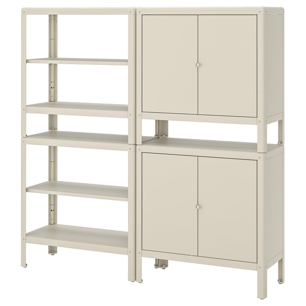 KOLBJÖRN shelving unit with 2 cabinets, beige, 161x37x161 cm