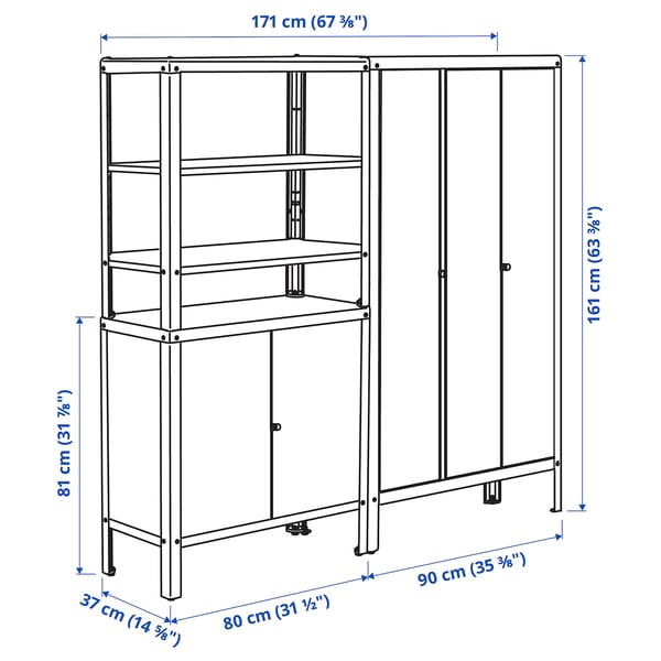 KOLBJÖRN shelving unit with 2 cabinets, beige, 171x37x161 cm