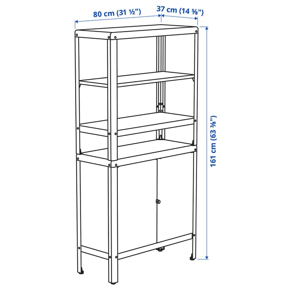 KOLBJÖRN shelving unit with cabinet, beige, 80x37x161 cm