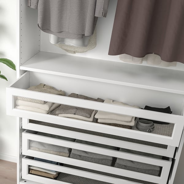 KOMPLEMENT drawer with framed glass front, white, 100x35 cm
