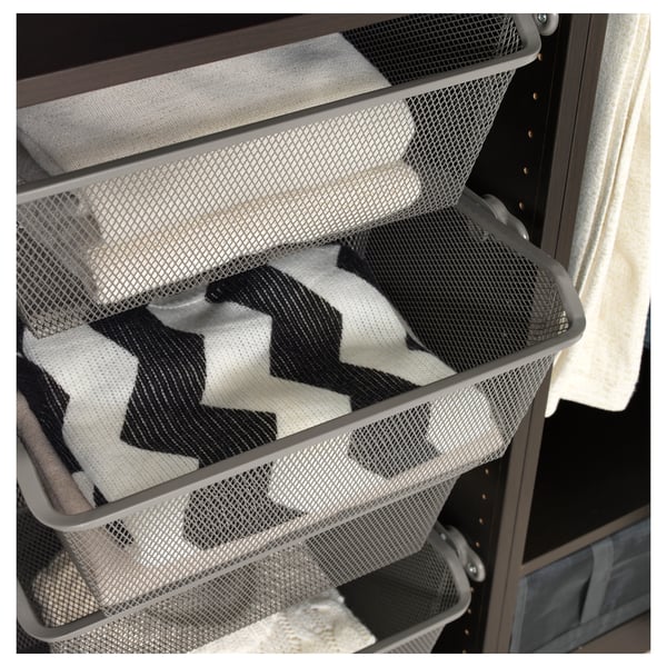 KOMPLEMENT mesh basket with pull-out rail, dark grey, 50x35 cm