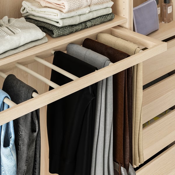 KOMPLEMENT pull-out trouser hanger, white stained oak effect, 100x35 cm