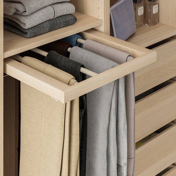 KOMPLEMENT pull-out trouser hanger, white stained oak effect, 50x58 cm