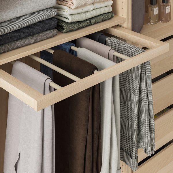 KOMPLEMENT pull-out trouser hanger, white stained oak effect, 75x58 cm