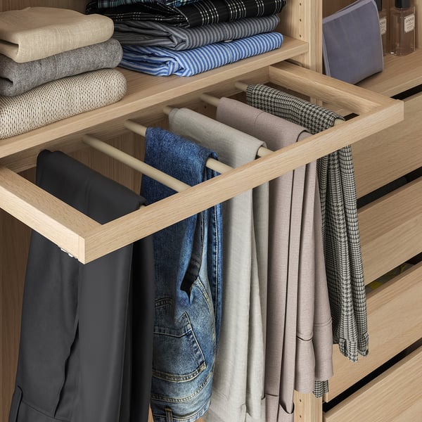 KOMPLEMENT pull-out trouser hanger, white stained oak effect, 75x35 cm