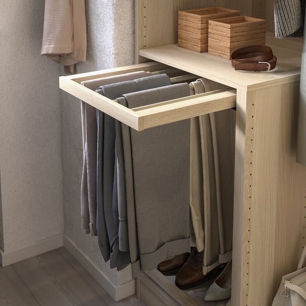 KOMPLEMENT pull-out trouser hanger, white stained oak effect, 50x58 cm
