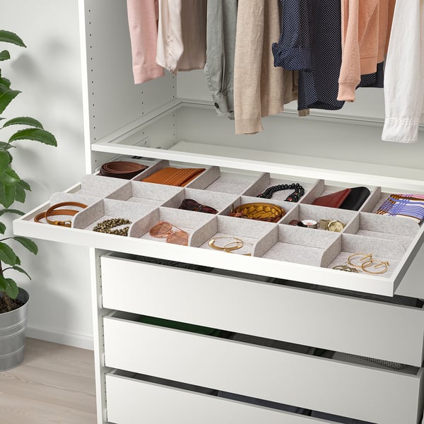 KOMPLEMENT pull-out tray with divider, white/light grey, 100x58 cm