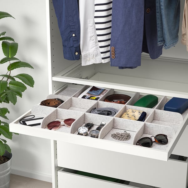 KOMPLEMENT pull-out tray with divider, white/light grey, 75x58 cm