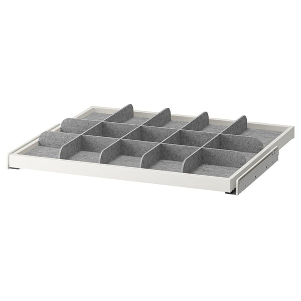 KOMPLEMENT pull-out tray with divider, white/light grey, 75x58 cm
