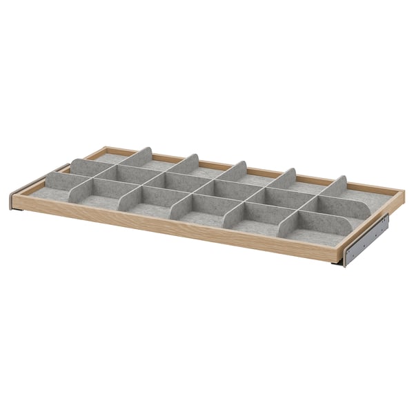KOMPLEMENT pull-out tray with divider, white stained oak effect/light grey, 100x58 cm