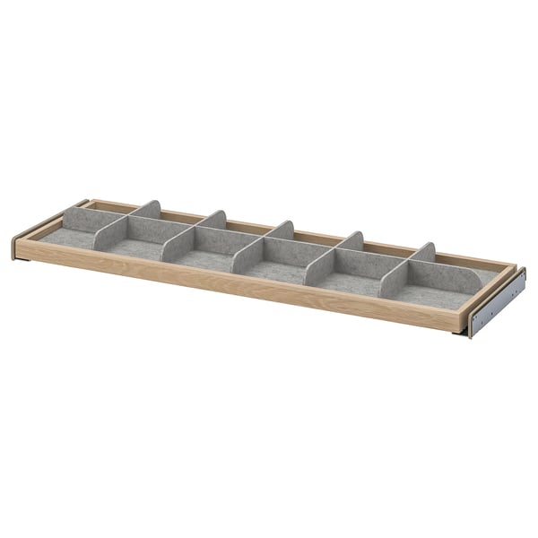 KOMPLEMENT pull-out tray with divider, white stained oak effect/light grey, 100x35 cm