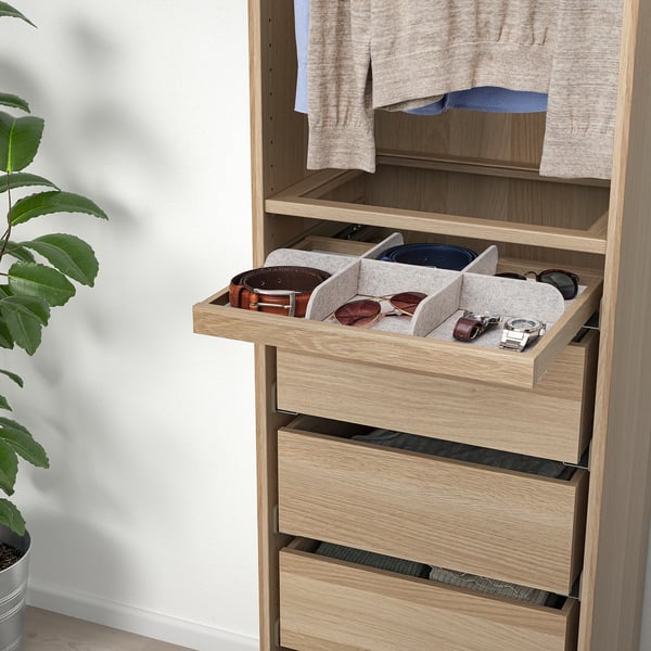 KOMPLEMENT pull-out tray with divider, white stained oak effect/light grey, 50x35 cm