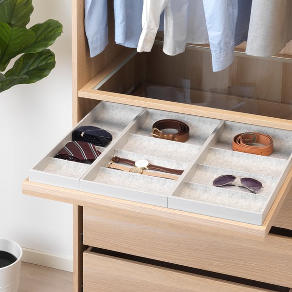 KOMPLEMENT pull-out tray with insert, white stained oak effect, 75x58 cm